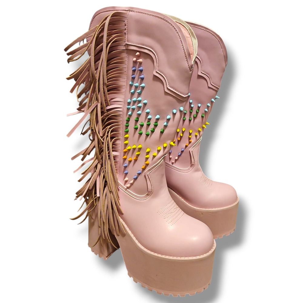 Pink Fringe Platform Boots